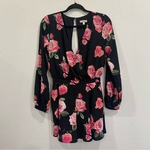Gianni bini Women’s Small floral black pink long sleeve romper